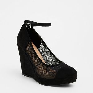 Torrid black lace wedge platform heels